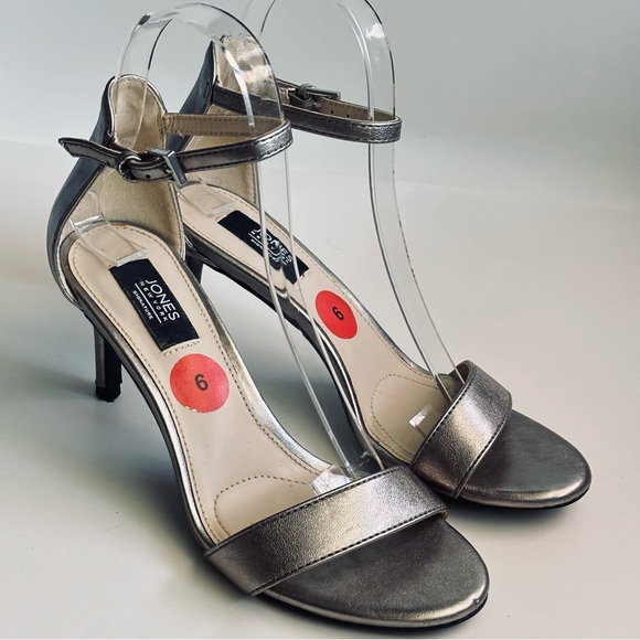 Jones New York Shoes - Jones New York Open Toe Metallic Women's Leather Heels Black Size 8